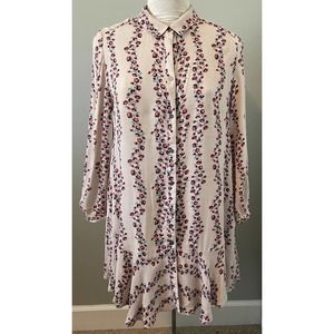 Free People Button Up Floral Sheath Long Sleeve Shirt Dress Midi Size Medium EUC